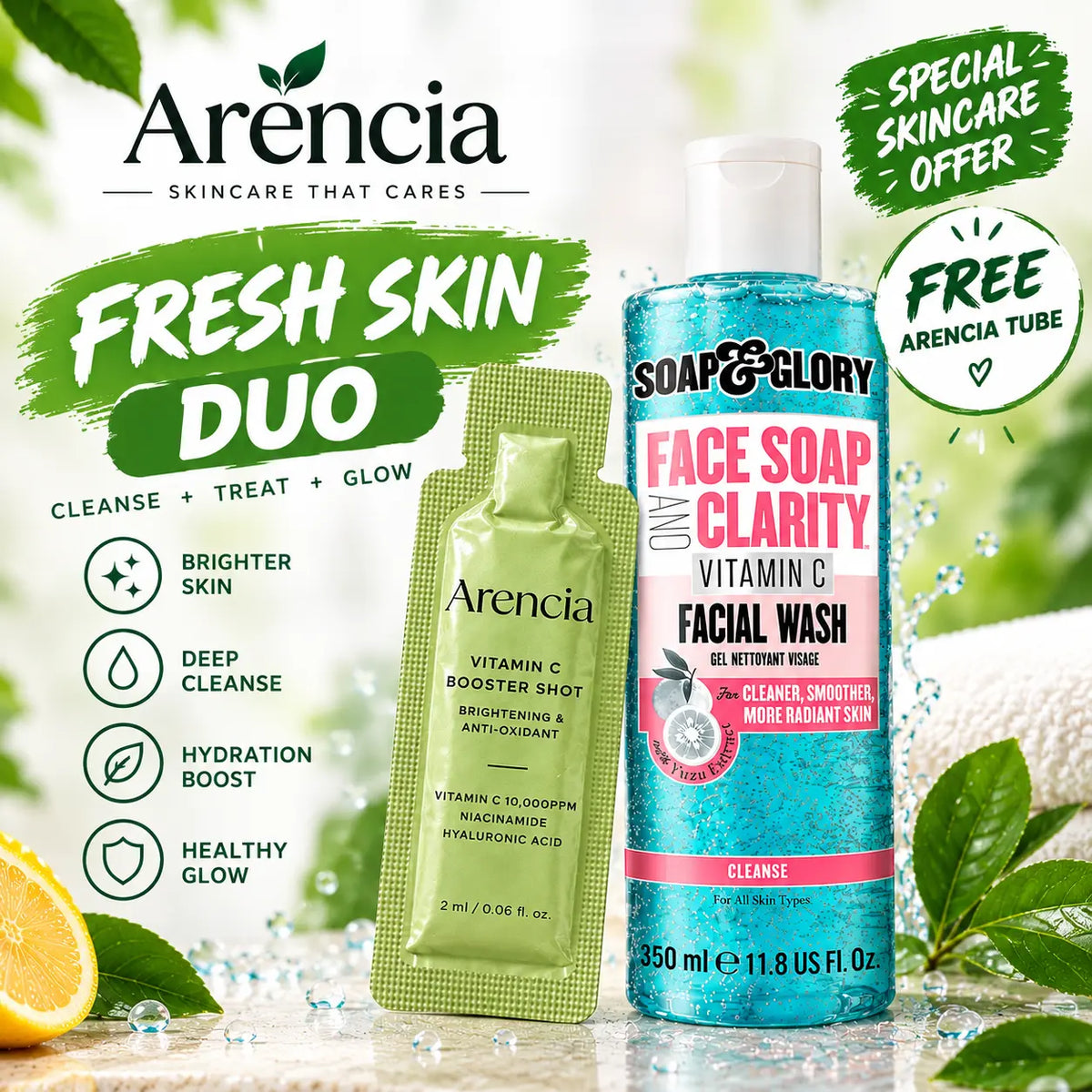 Soap & Glory Face Soap & Clarity™ 3-in-1 Vitamin C Facial Wash+ Arencia Tube Free Soap & Glory